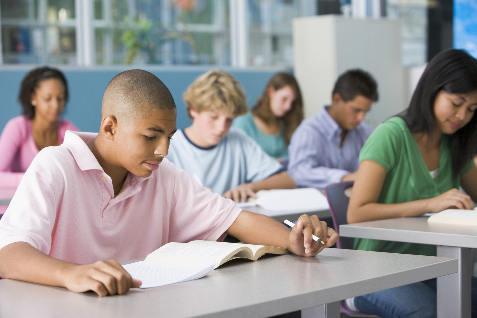 Students studying in geography class